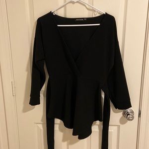 Pretty Little Thing - quarter sleeve, tie at waist, flattering v neck blouse